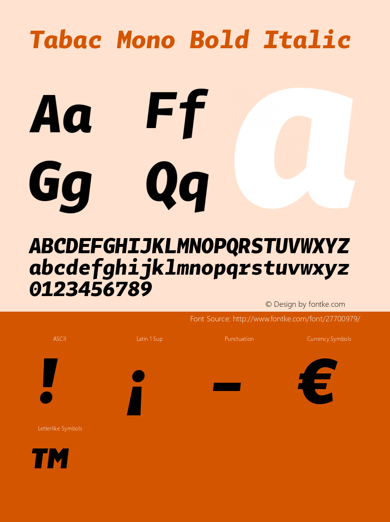 Tabac Mono Bold Italic Version 2.000图片样张