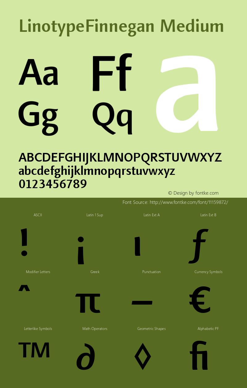 LinotypeFinnegan Medium Version 005.000图片样张