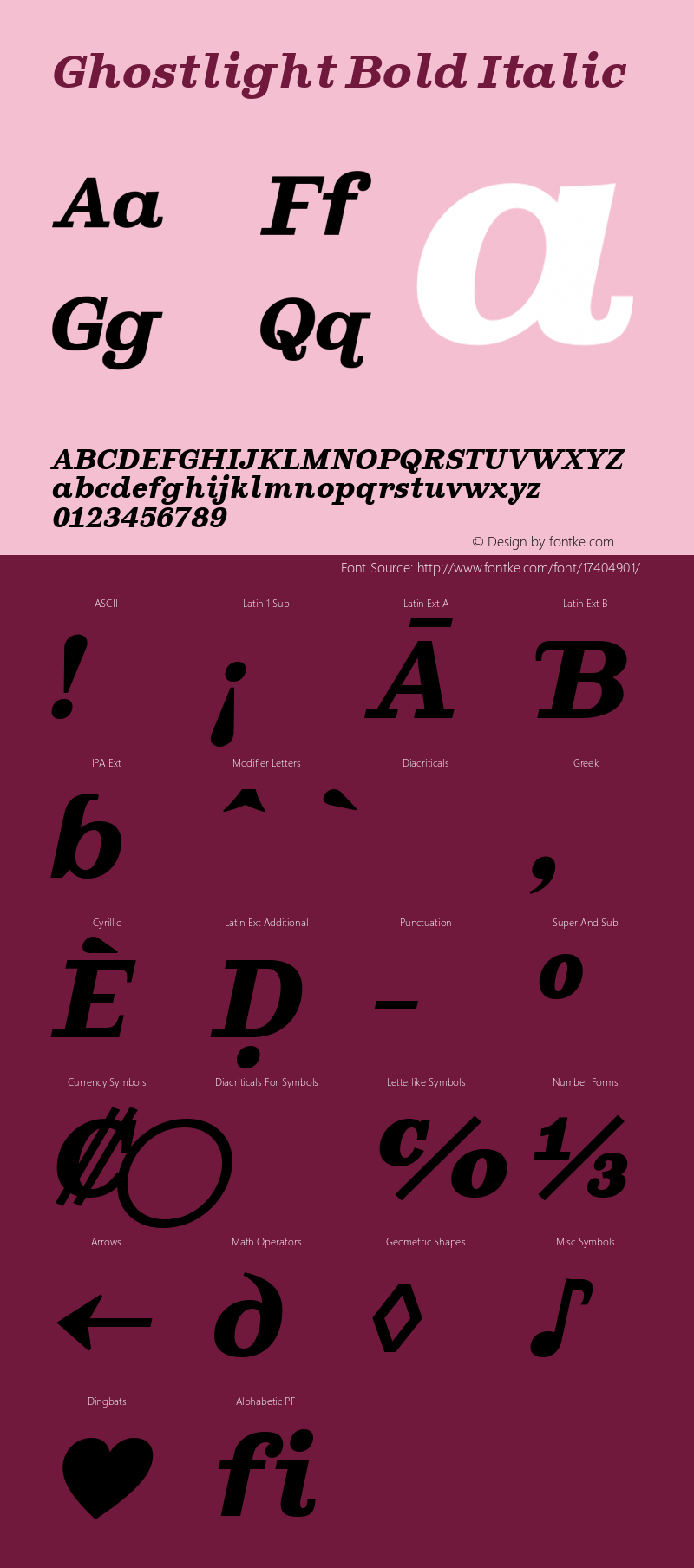 Ghostlight Bold Italic Version 1.100; ttfautohint (v1.5)图片样张