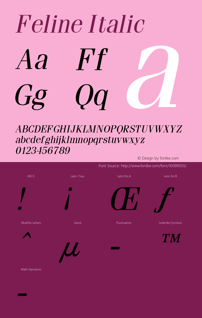 Feline Italic Altsys Fontographer 4.1 2/1/95图片样张