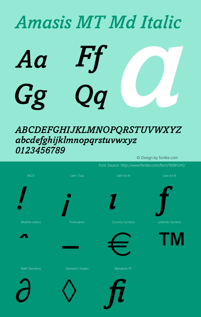 Amasis MT Md Italic Version 1.00图片样张