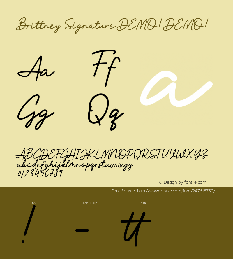 Brittney Signature DEMO! DEMO! Version 1.000;March 6, 2023;FontCreator 14.0.0.2901 64-bit图片样张