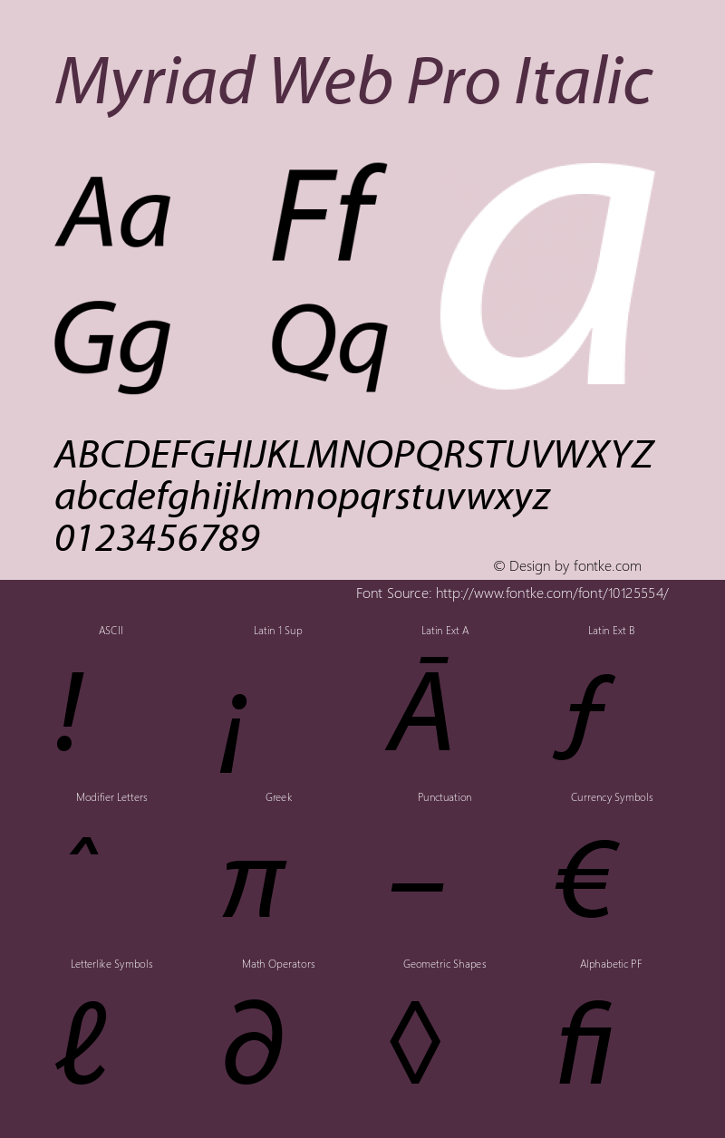 Myriad Web Pro Italic Version 1.009图片样张