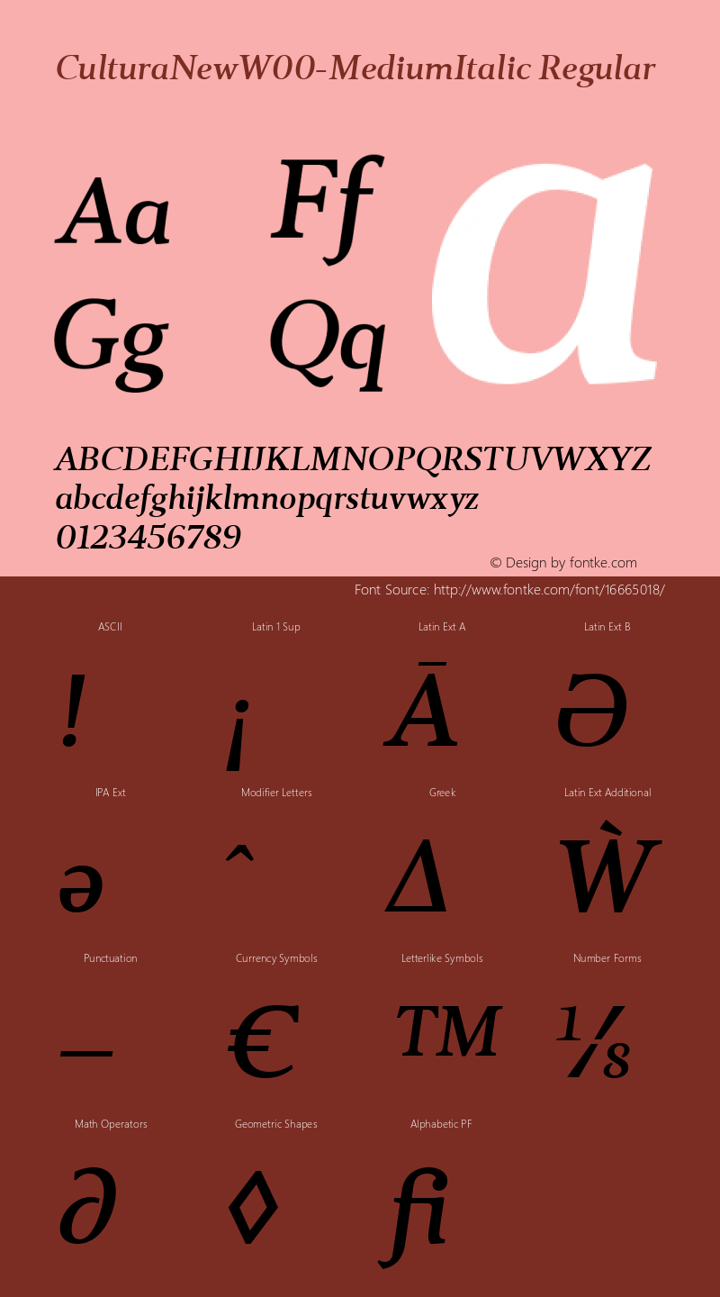 CulturaNewW00-MediumItalic Regular Version 1.10图片样张