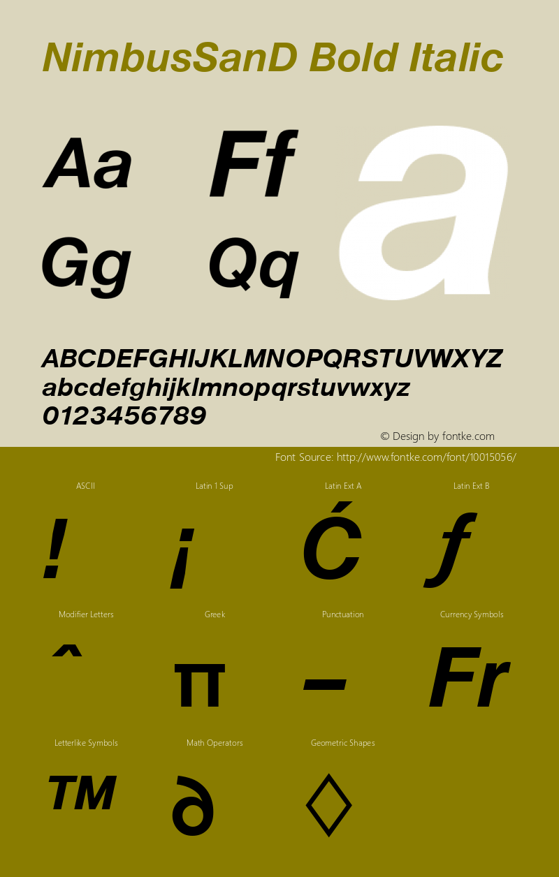 NimbusSanD Bold Italic Version 001.005图片样张