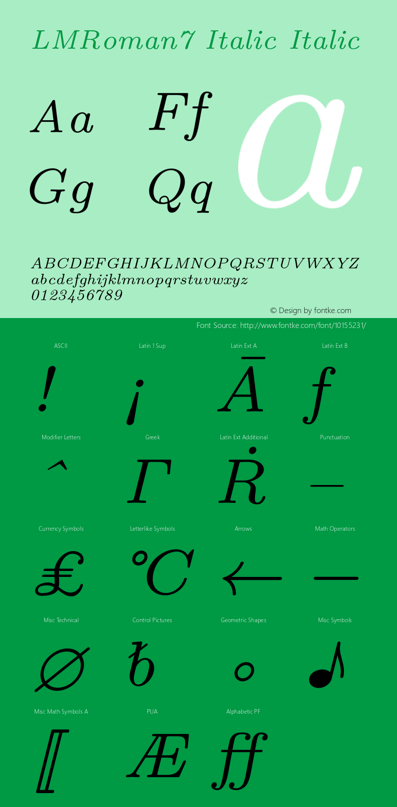 LMRoman7 Italic Italic Version 1.011;PS 0.99.3;Core 1.0.38;makeotf.lib1.6.5960图片样张