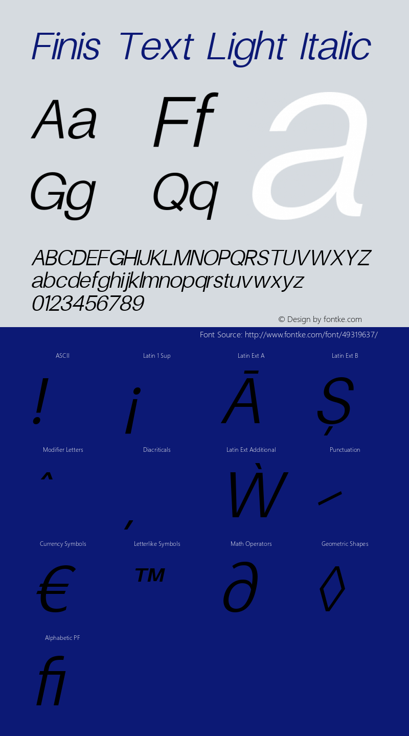 Finis Text Light Italic Version 1.000图片样张