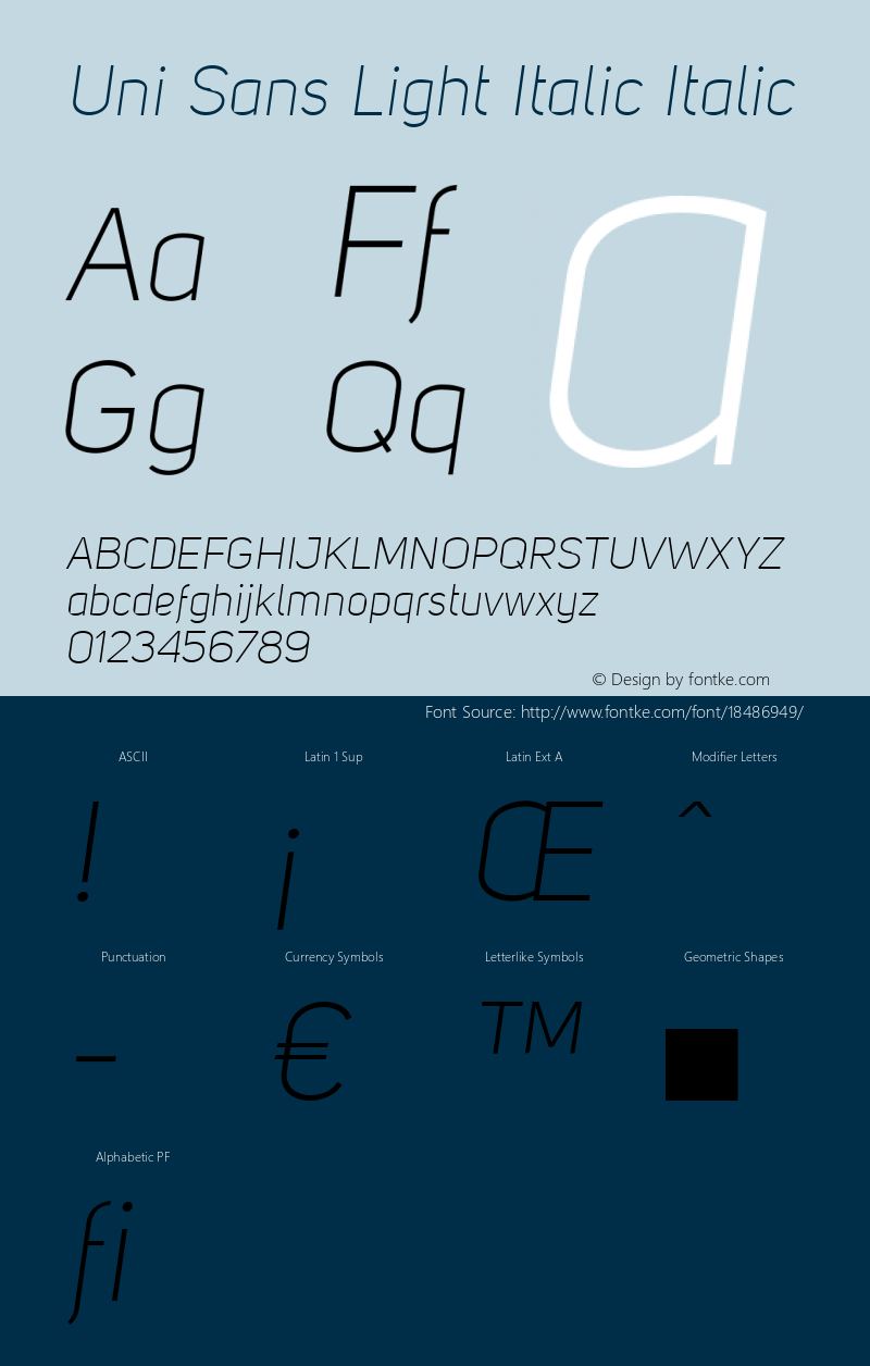 Uni Sans Light Italic Italic Version 001.001图片样张