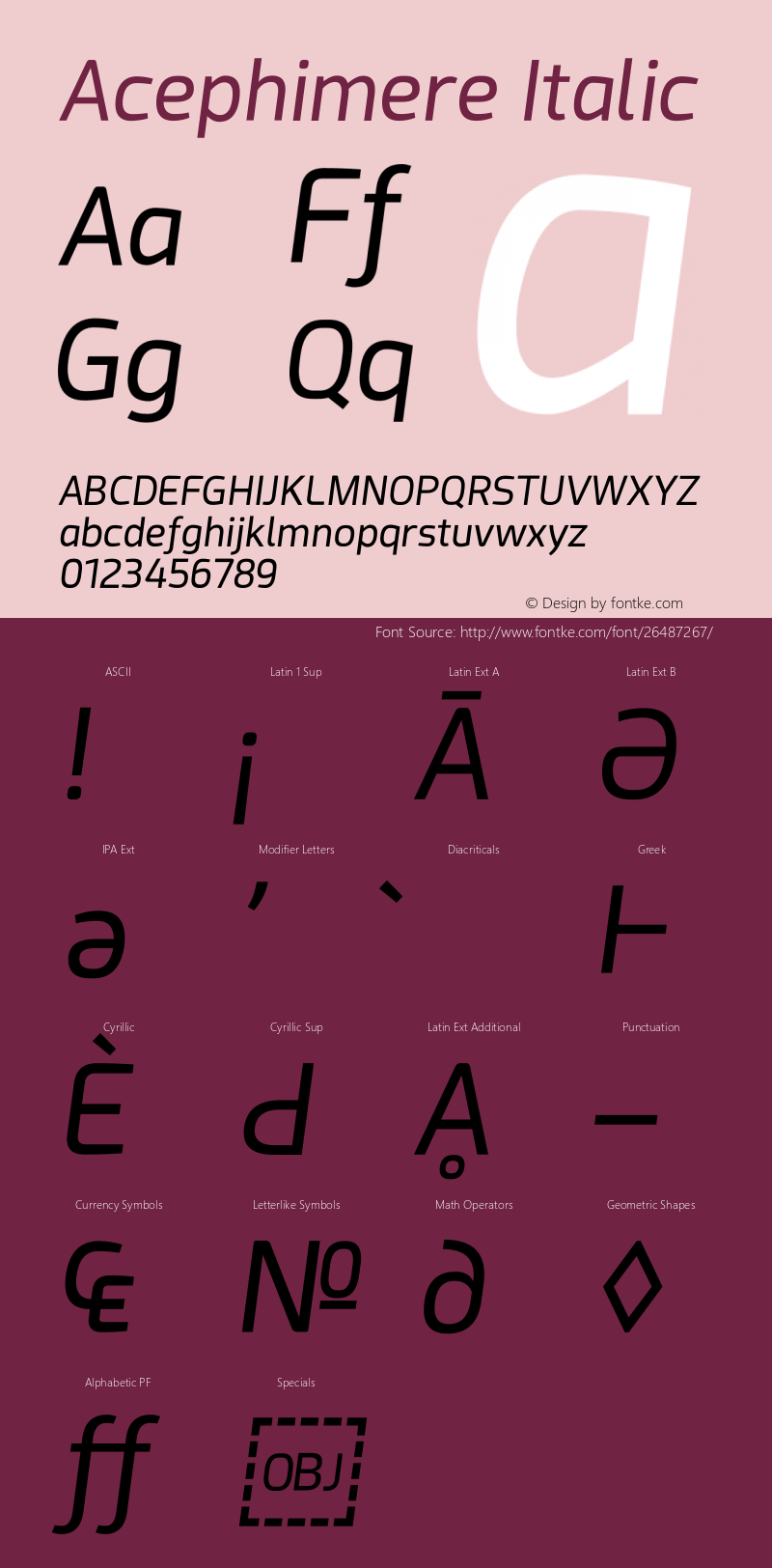 Acephimere Italic Version 1.00 August 1, 2018, initial release图片样张