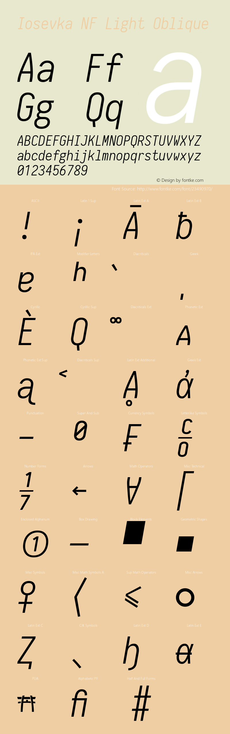 Iosevka Light Oblique Nerd Font Complete Mono Windows Compatible 1.8.4; ttfautohint (v1.5)图片样张