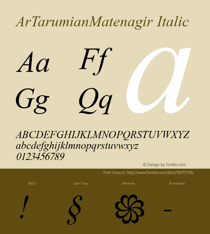 ArTarumianMatenagir Italic Macromedia Fontographer 4.1 19-12-96图片样张