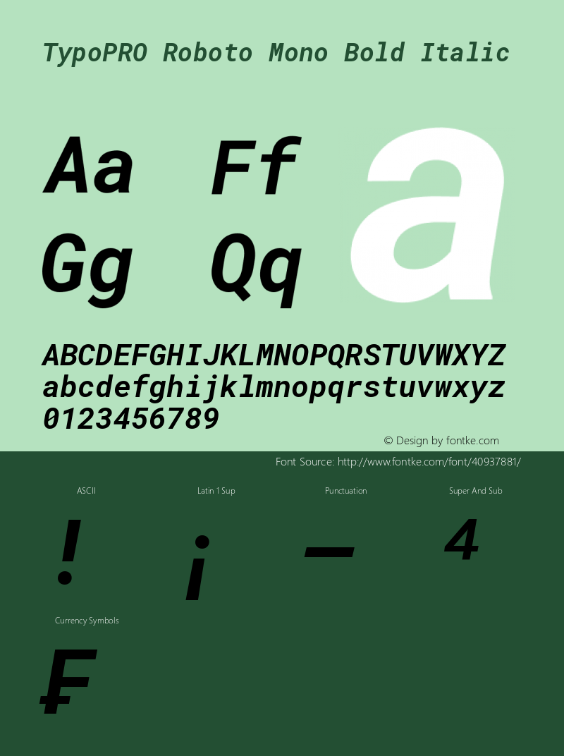 TypoPRO Roboto Mono Bold Italic Version 2.002; 2015; ttfautohint (v1.3)图片样张