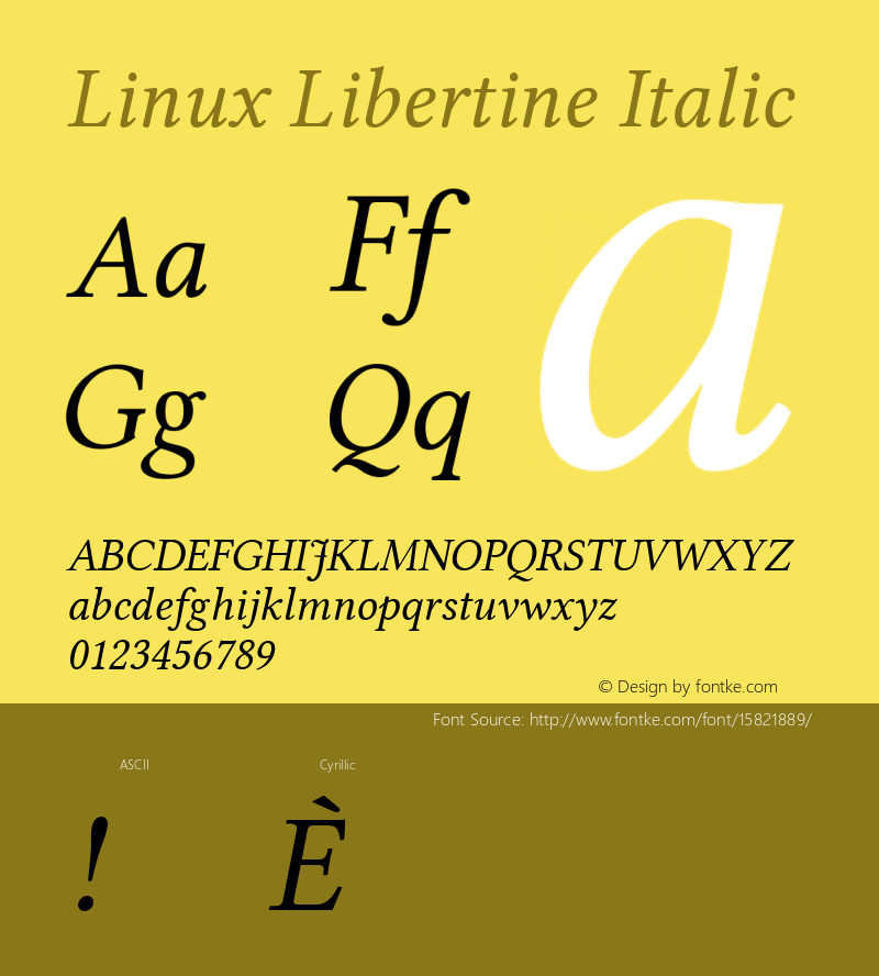 Linux Libertine Italic Version 5.1.3 ; ttfautohint (v1.4.1)图片样张