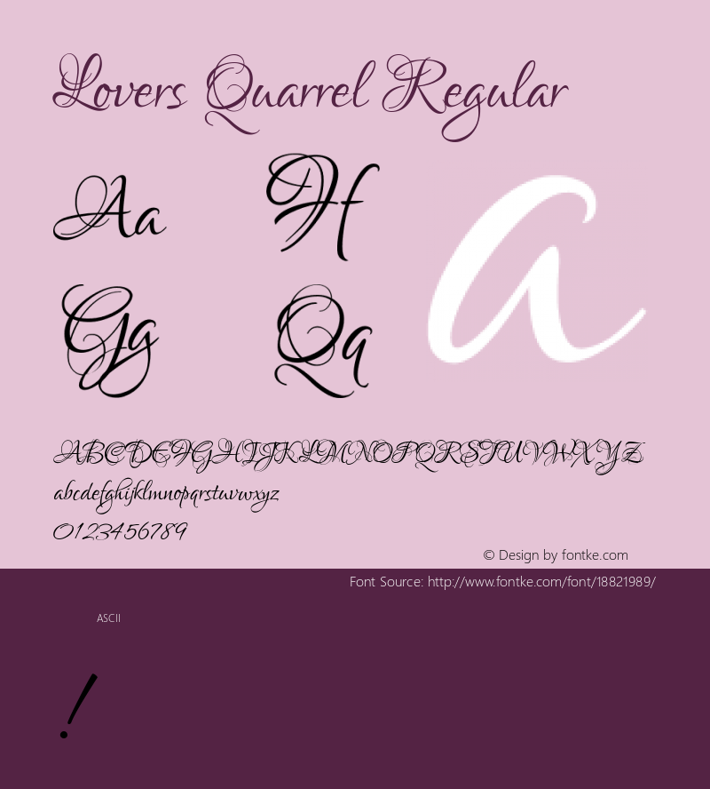 Lovers Quarrel Regular Version 1.001; ttfautohint (v1.4.1)图片样张