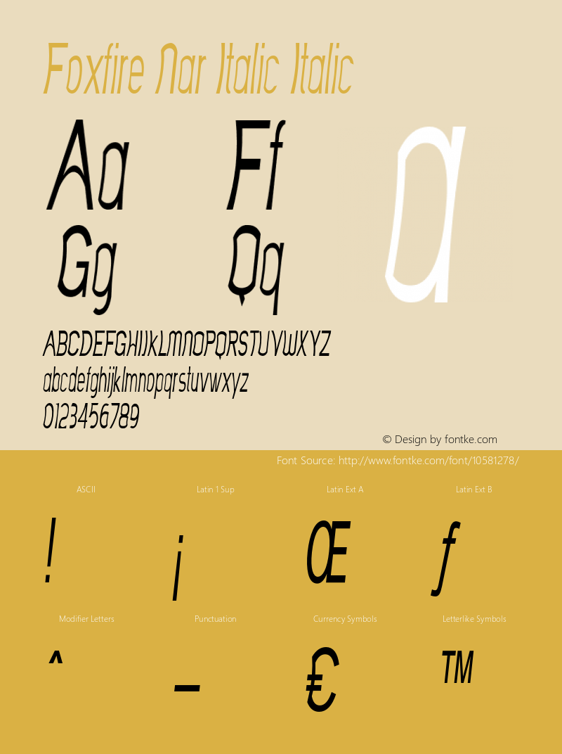 Foxfire Nar Italic Italic Version 1.000图片样张