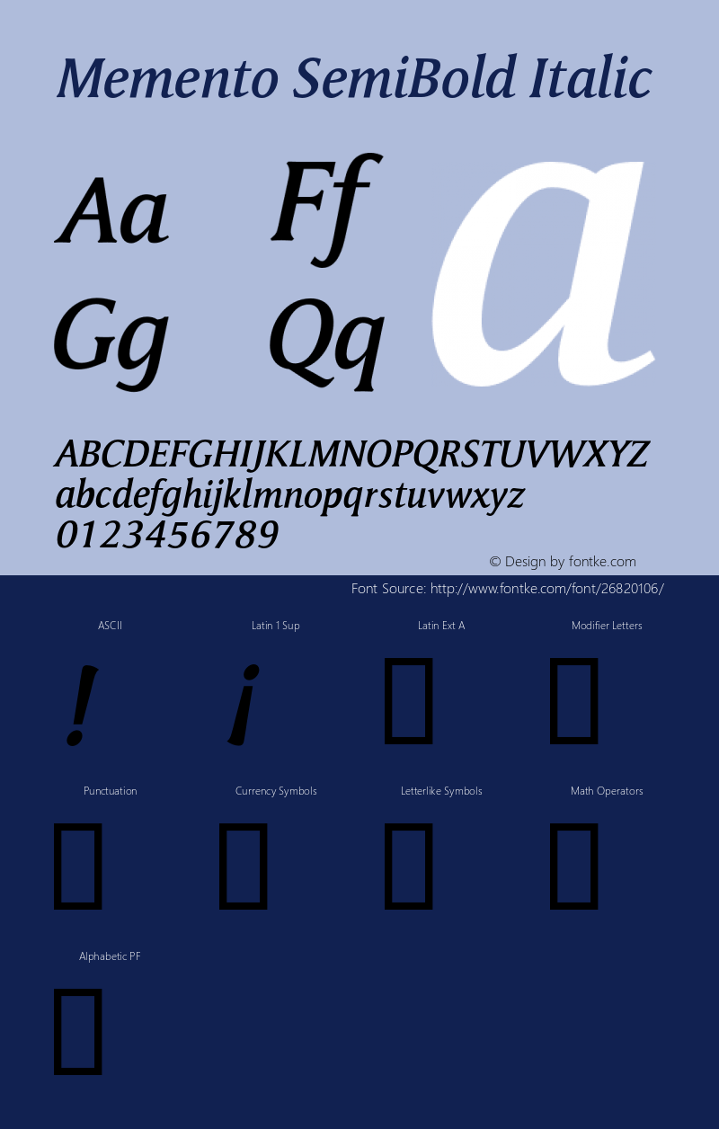 Memento SemiBold Italic Version 1.00图片样张