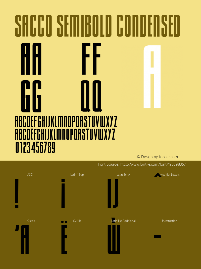 Sacco SemiBold Condensed Version 1.005;PS 001.005;hotconv 1.0.70;makeotf.lib2.5.58329图片样张