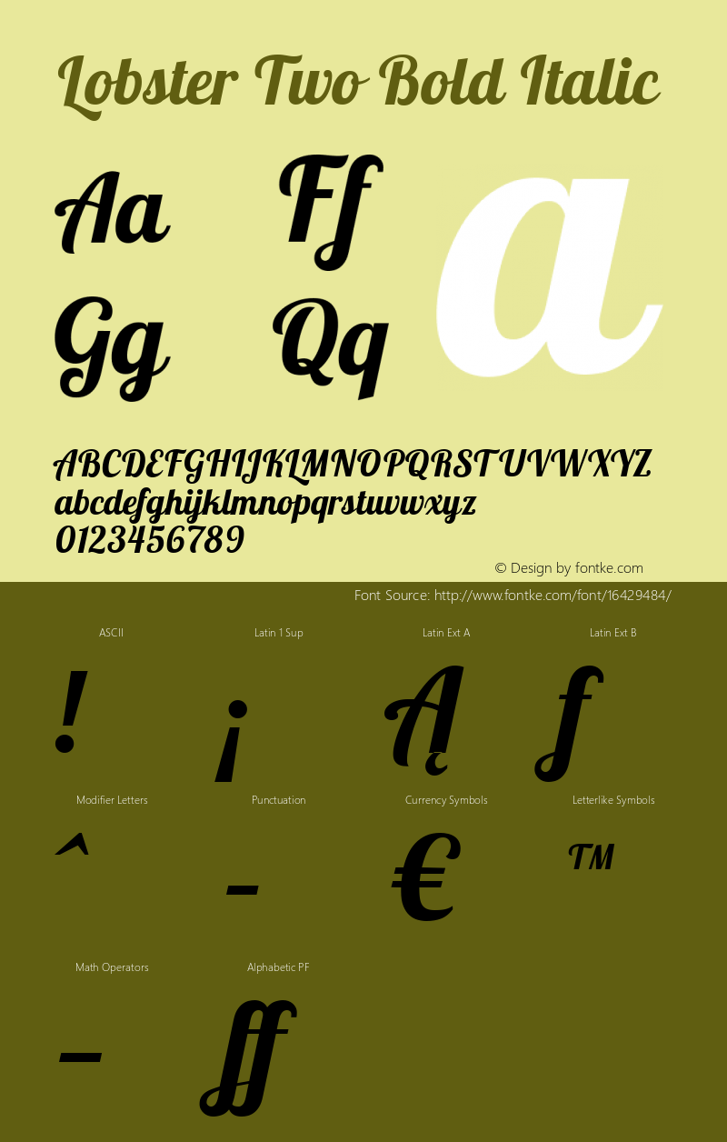 Lobster Two Bold Italic Version 1.006图片样张