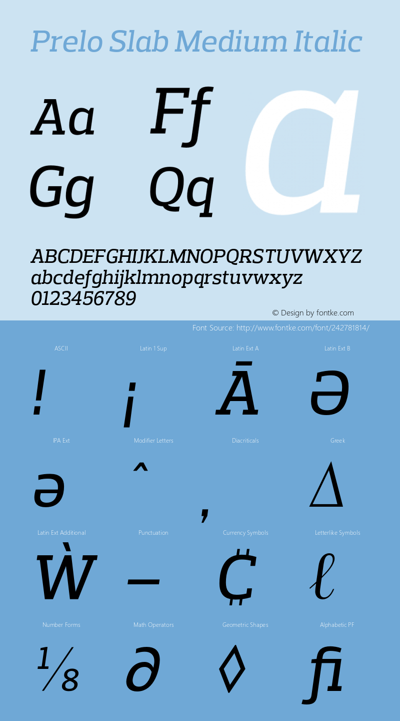 Prelo Slab Medium Italic Version 1.001;PS 001.001;hotconv 1.0.70;makeotf.lib2.5.58329图片样张