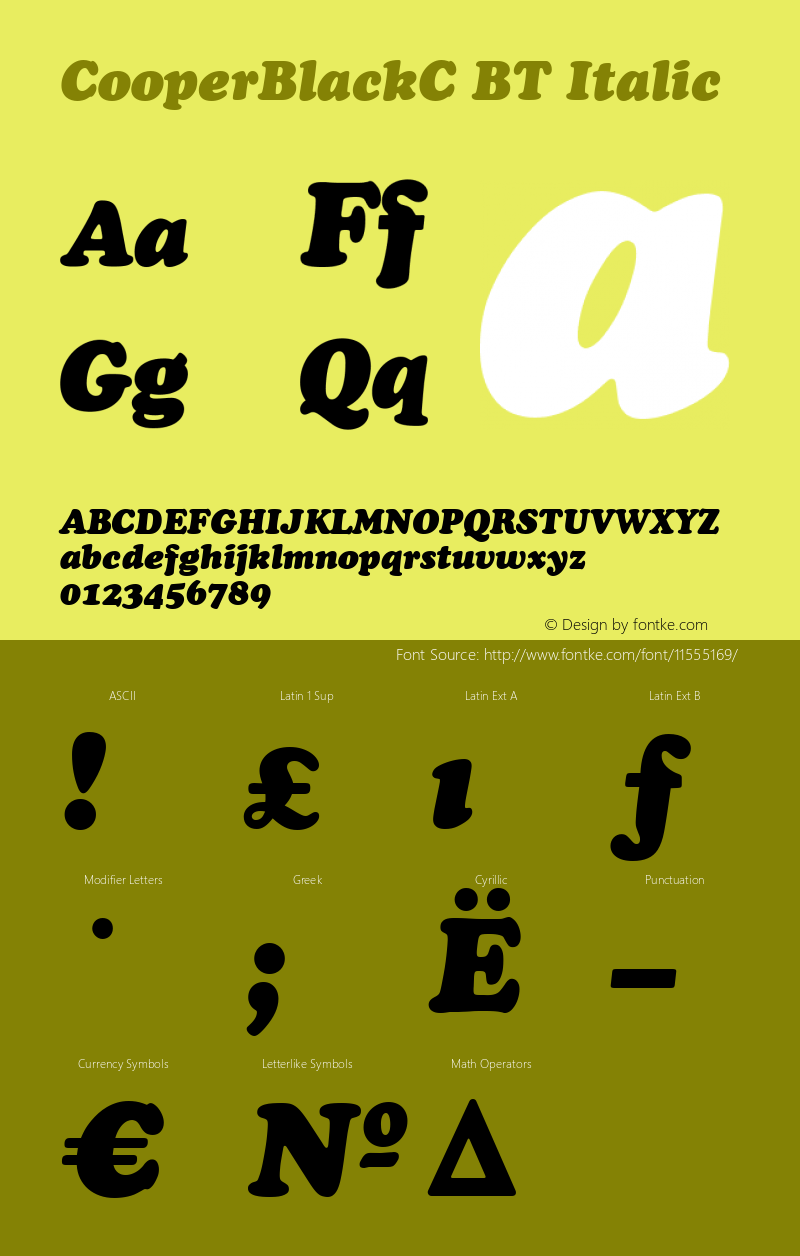 CooperBlackC BT Italic Version 001.000图片样张