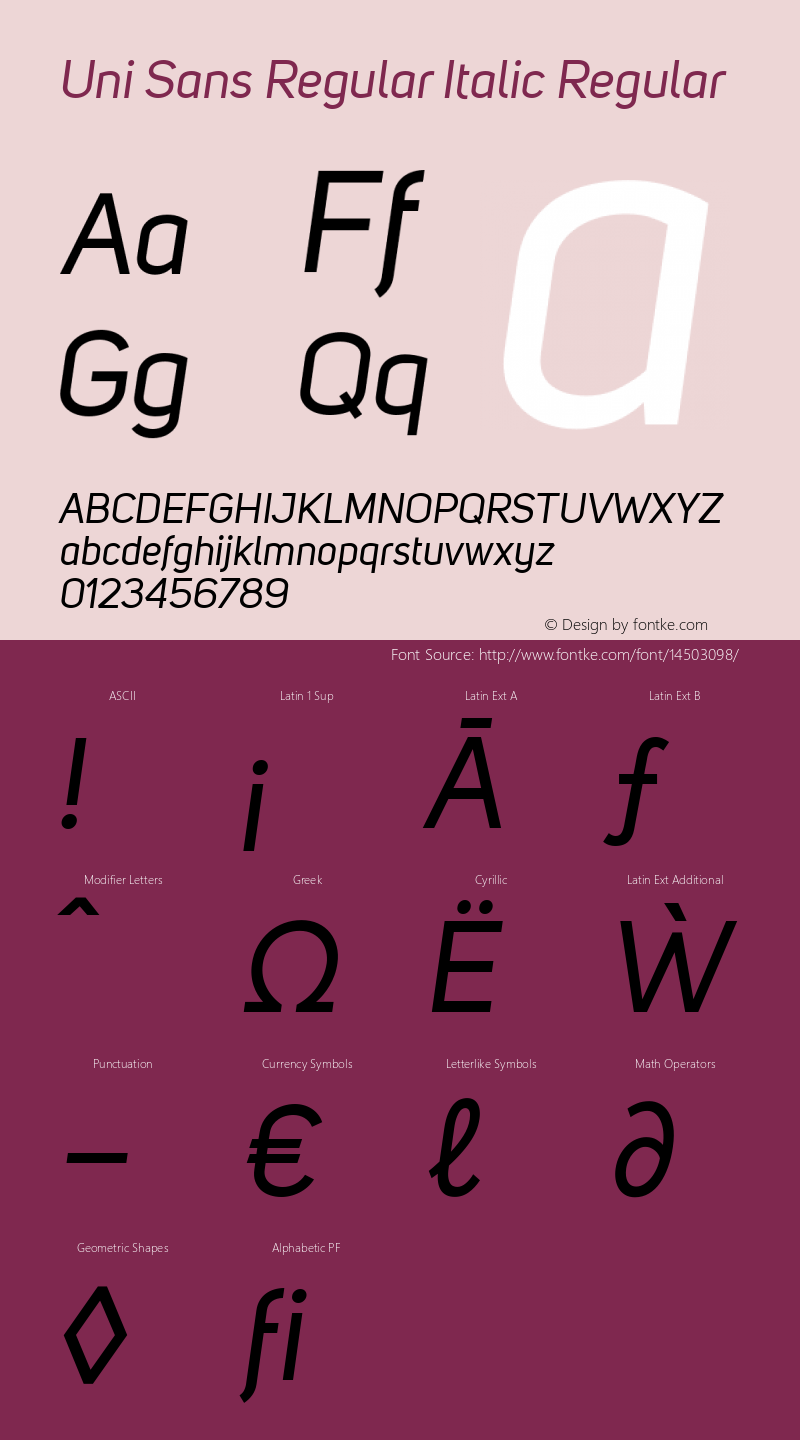 Uni Sans Regular Italic Regular Version 001.029图片样张