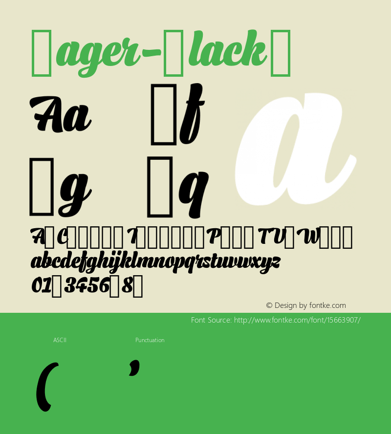 Lager-Black ☞ Version 1.002;PS 1.2;hotconv 1.0.72;makeotf.lib2.5.5900 DEVELOPMENT;com.myfonts.easy.fenotype.lager.black.wfkit2.version.4tf6图片样张