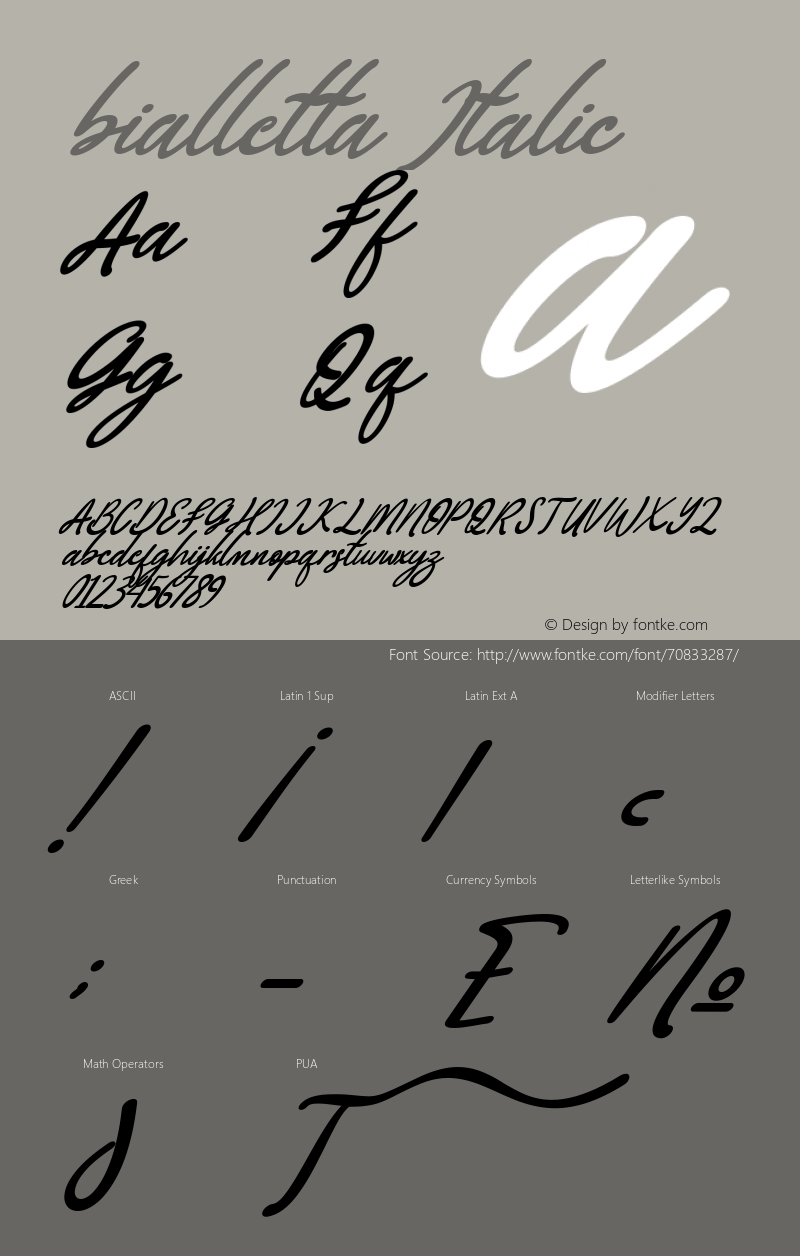 bialletta Italic Version 1.00;July 27, 2020;FontCreator 11.5.0.2430 64-bit图片样张