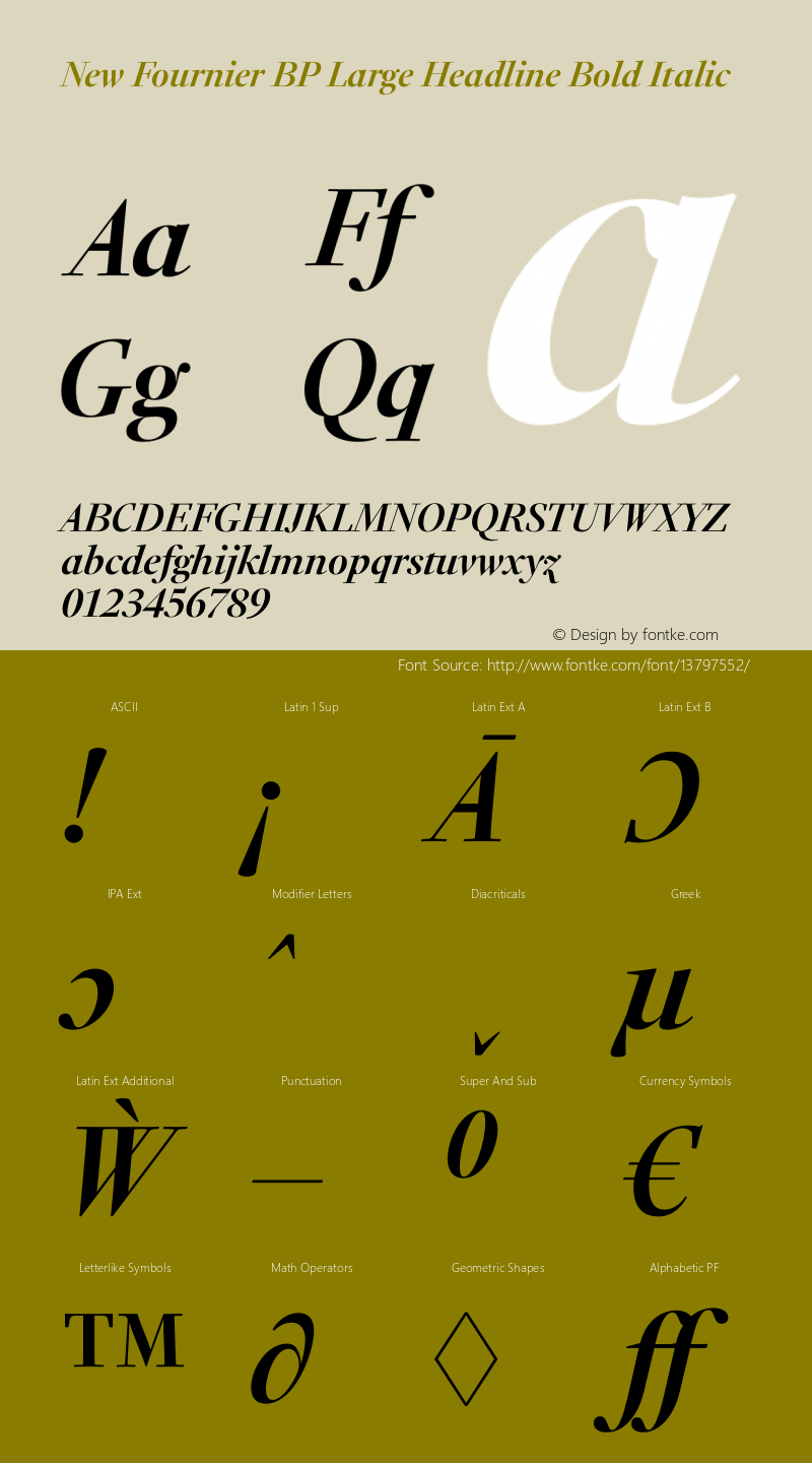 New Fournier BP Large Headline Bold Italic Version 1.0图片样张