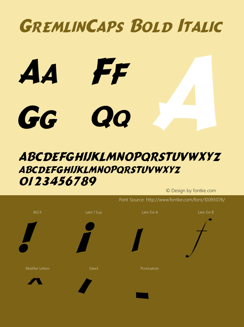 GremlinCaps Bold Italic The IMSI MasterFonts Collection, tm 1995, 1996 IMSI (International Microcomputer Software Inc.)图片样张