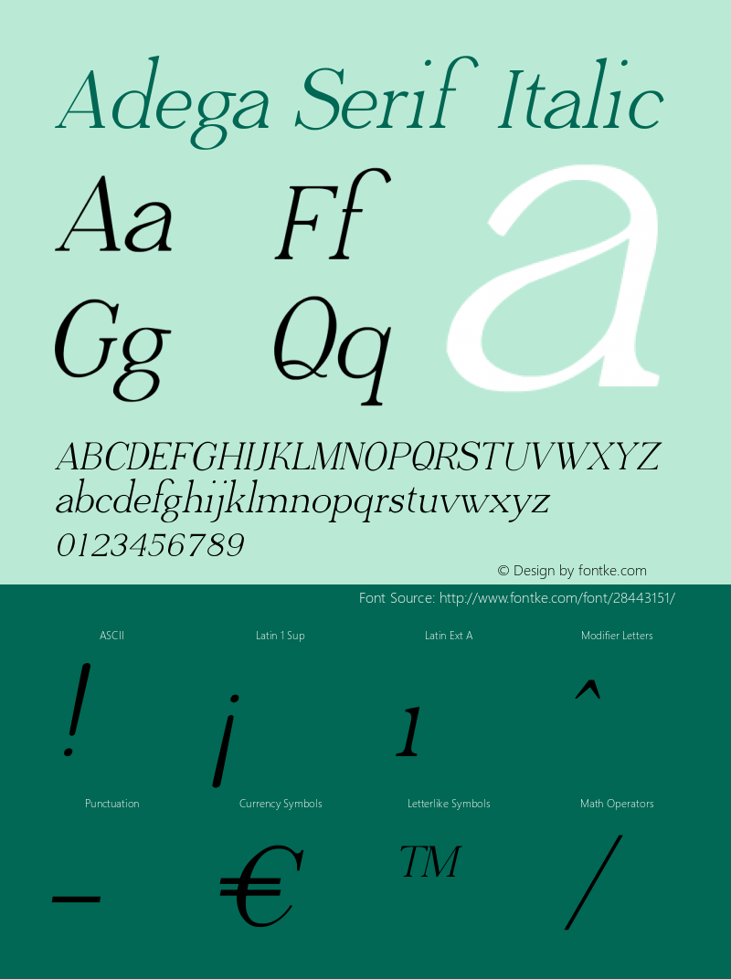 Adega Serif Italic Version 1.51;April 1, 2018;FontCreator 11.0.0.2408 32-bit图片样张