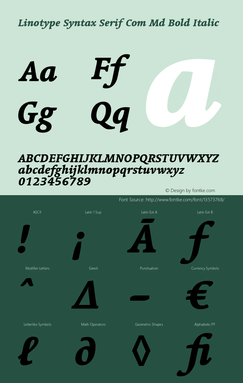 Linotype Syntax Serif Com Md Bold Italic Version 1.01图片样张