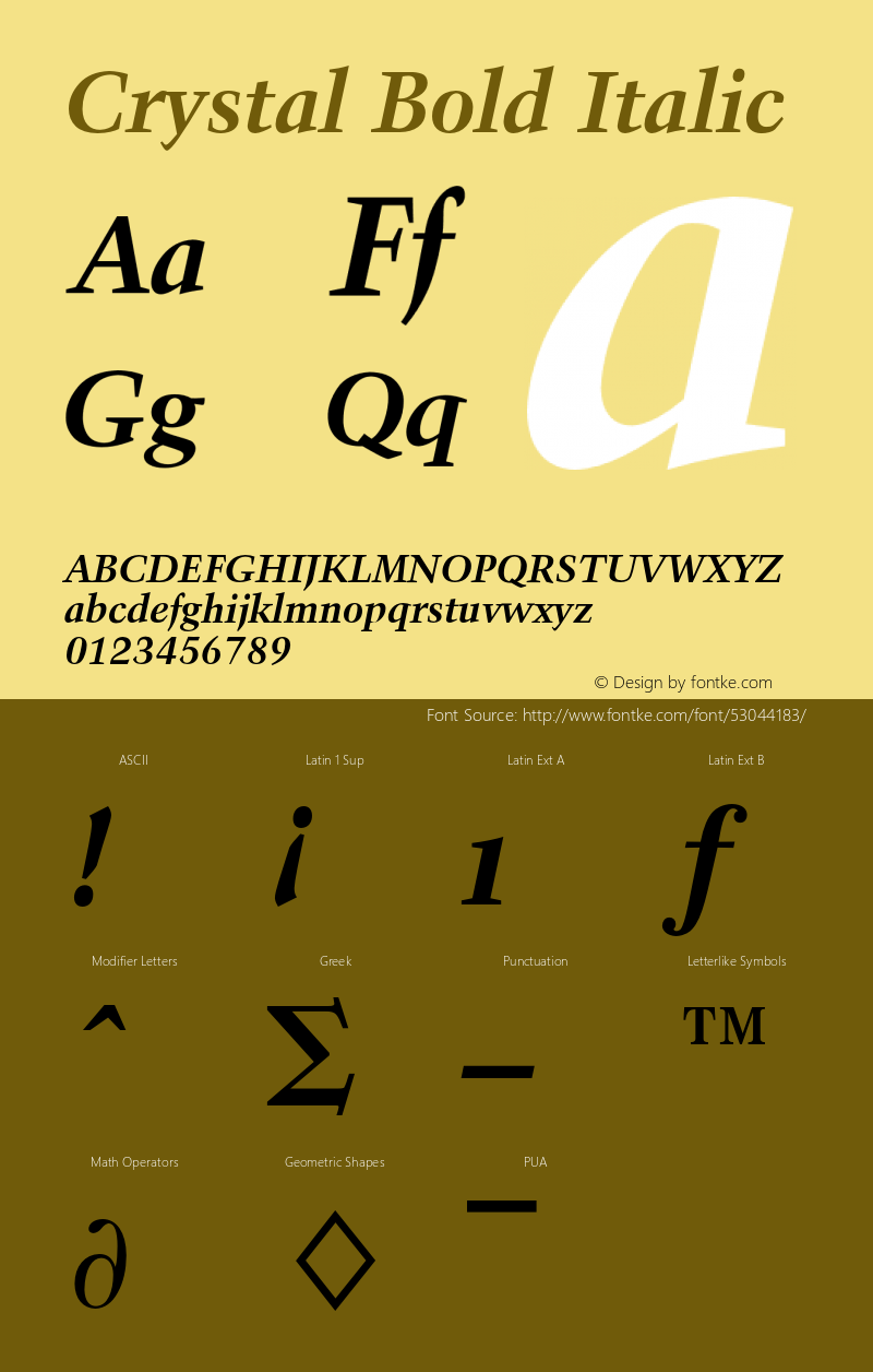 Crystal Bold Italic Version 0.001;PS 001.001;hotconv 1.0.38 {DfLp-URBC-66E7-7FBL-FXFA}图片样张