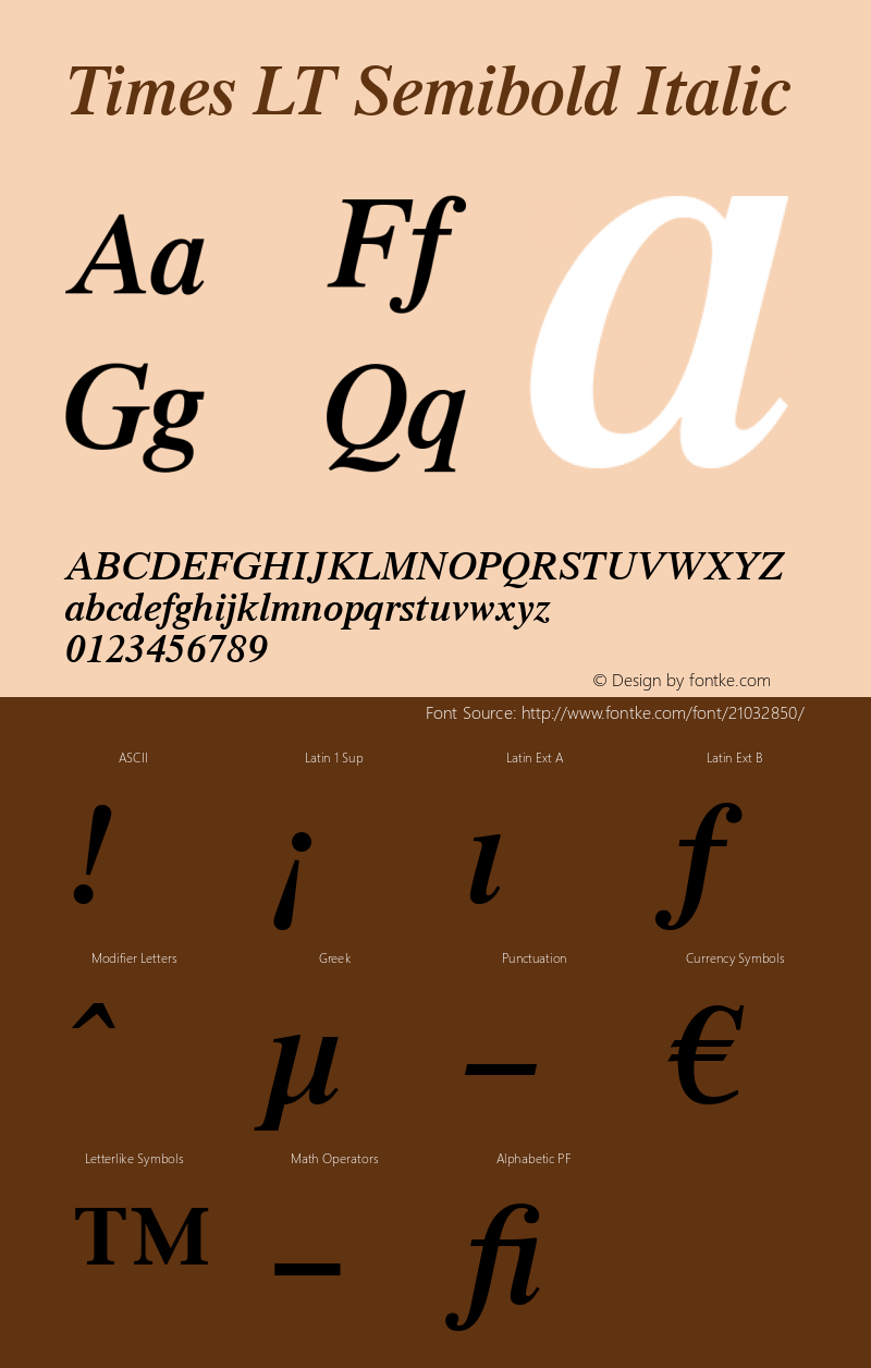 Times LT Semibold Italic Version 6.1; 2002图片样张