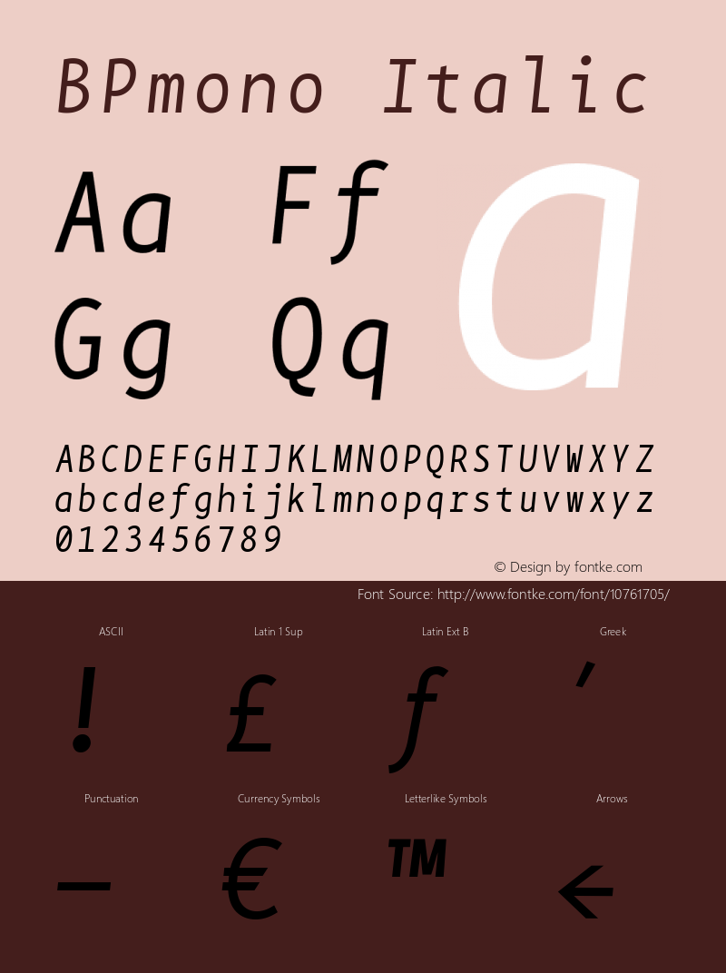 BPmono Italic Version 1.000 2007 initial release图片样张