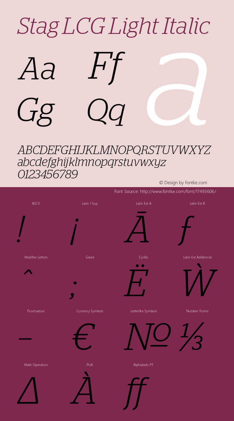 Stag LCG Light Italic Version 2.100; 2015 Latin, Greek, and Cyrillic图片样张