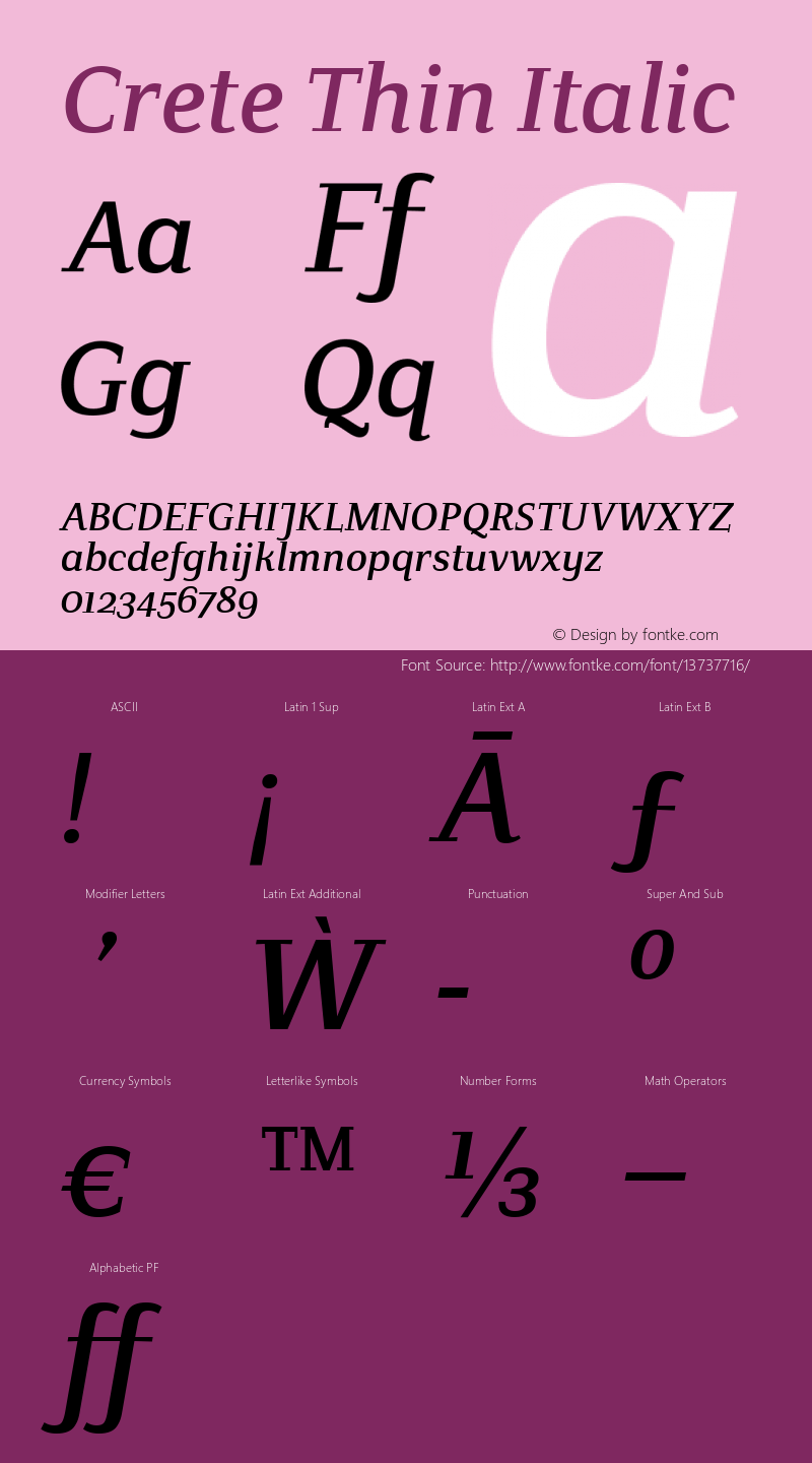 Crete Thin Italic Version 1.000图片样张