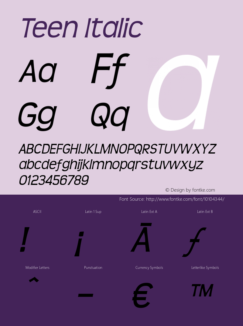 Teen Italic Version 1.0; 2000; initial release图片样张