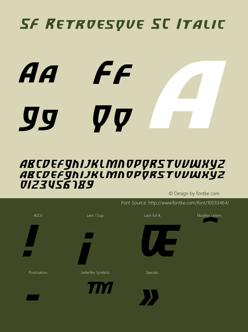 SF Retroesque SC Italic ver 1.0; 1999. Freeware for non-commercial use.图片样张