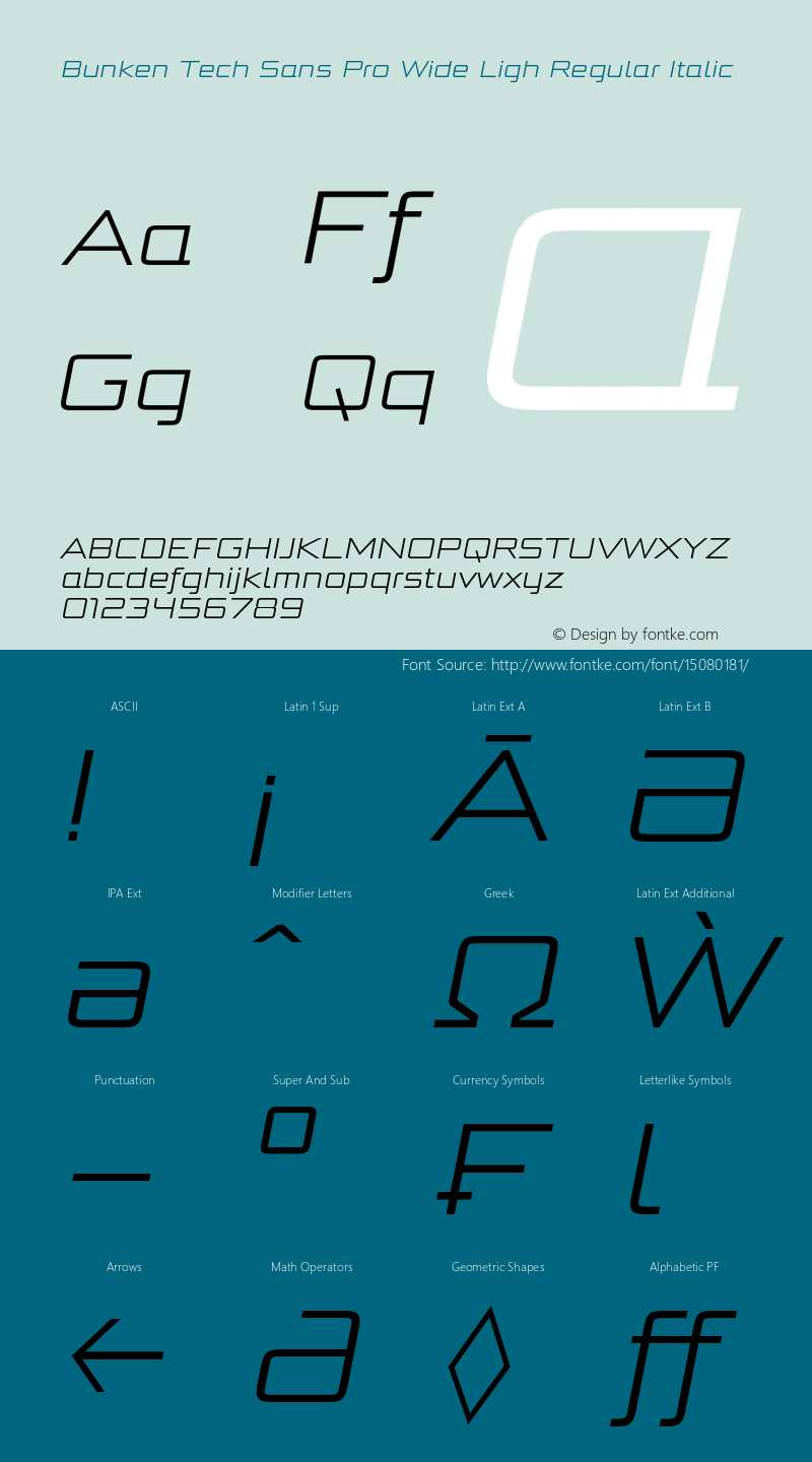 Bunken Tech Sans Pro Wide Ligh Regular Italic Version 1.34图片样张