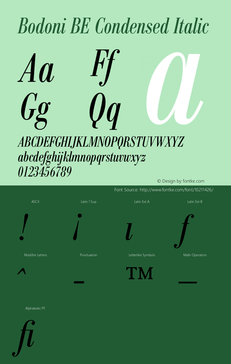 Bodoni BE Condensed Italic 001.000图片样张