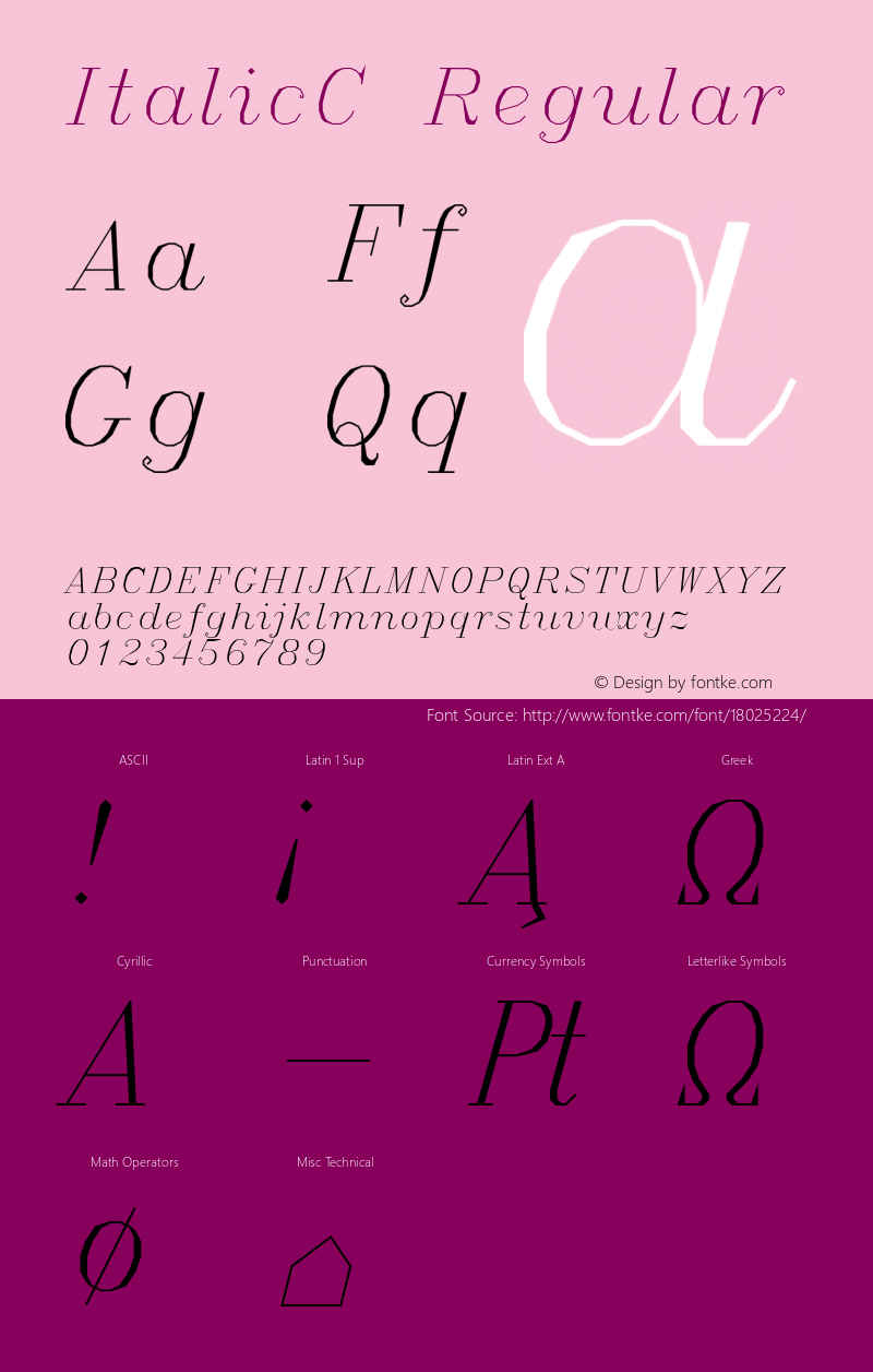 ItalicC Regular Macromedia Fontographer 4.1.3 4/14/97图片样张