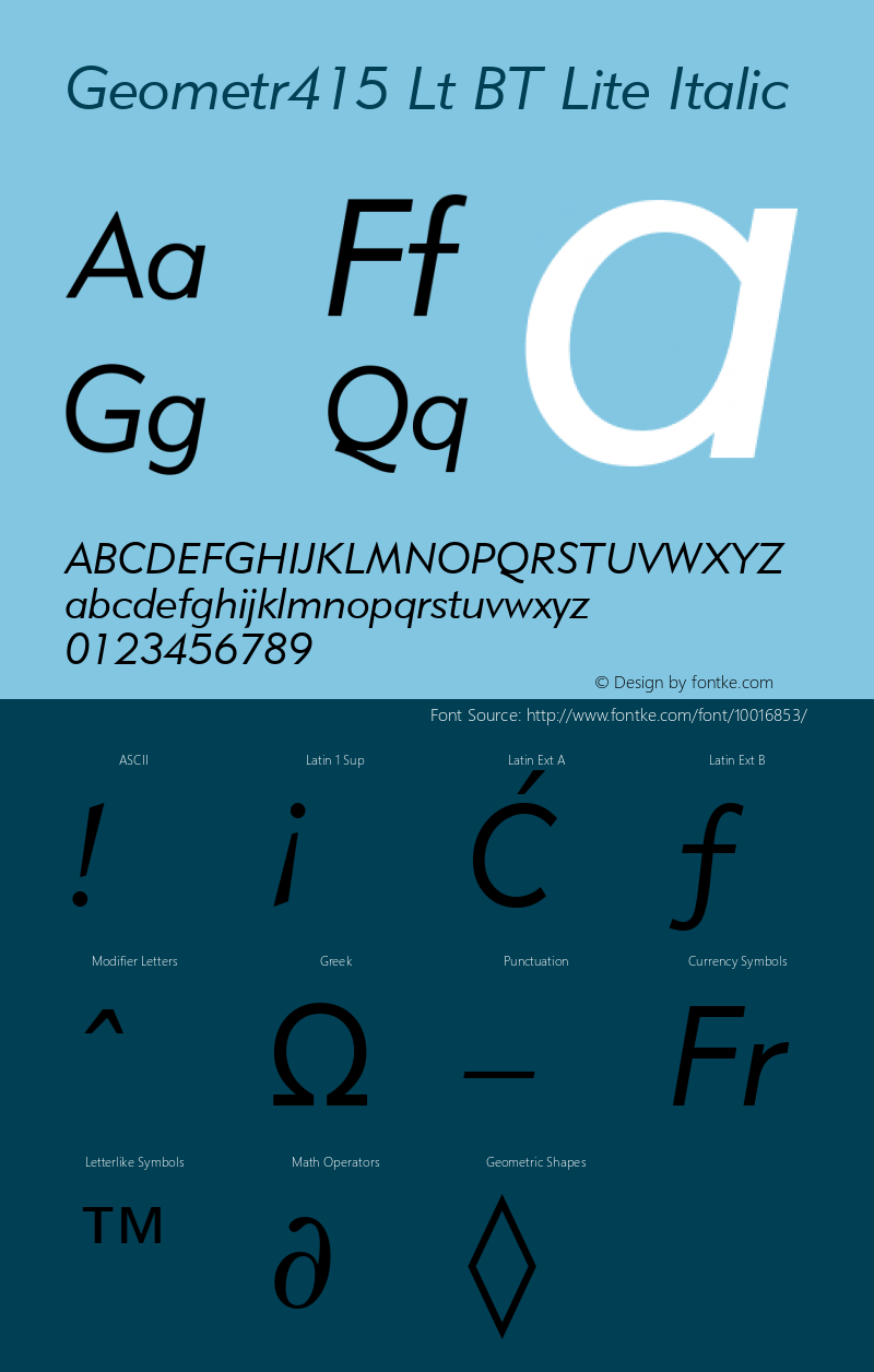 Geometr415 Lt BT Lite Italic mfgpctt-v4.4 Jan 4 1999图片样张