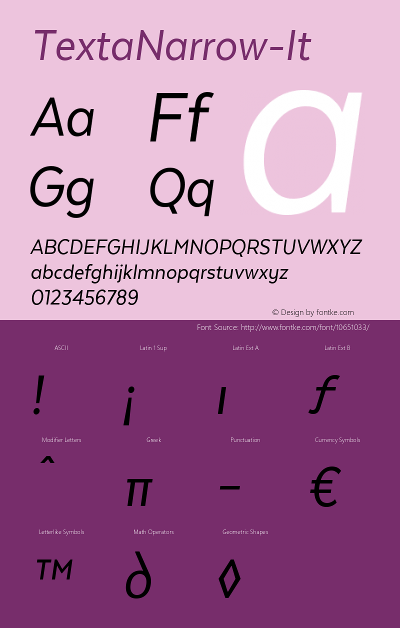 TextaNarrow-It ☞ Version 1.005;com.myfonts.easy.latinotype.texta-narrow.italic.wfkit2.version.4mGy图片样张