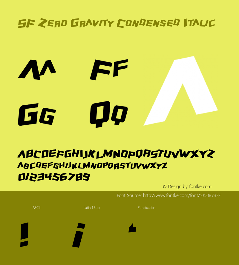 SF Zero Gravity Condensed Italic ver 1.1; 1999. Freeware for non-commercial use.图片样张