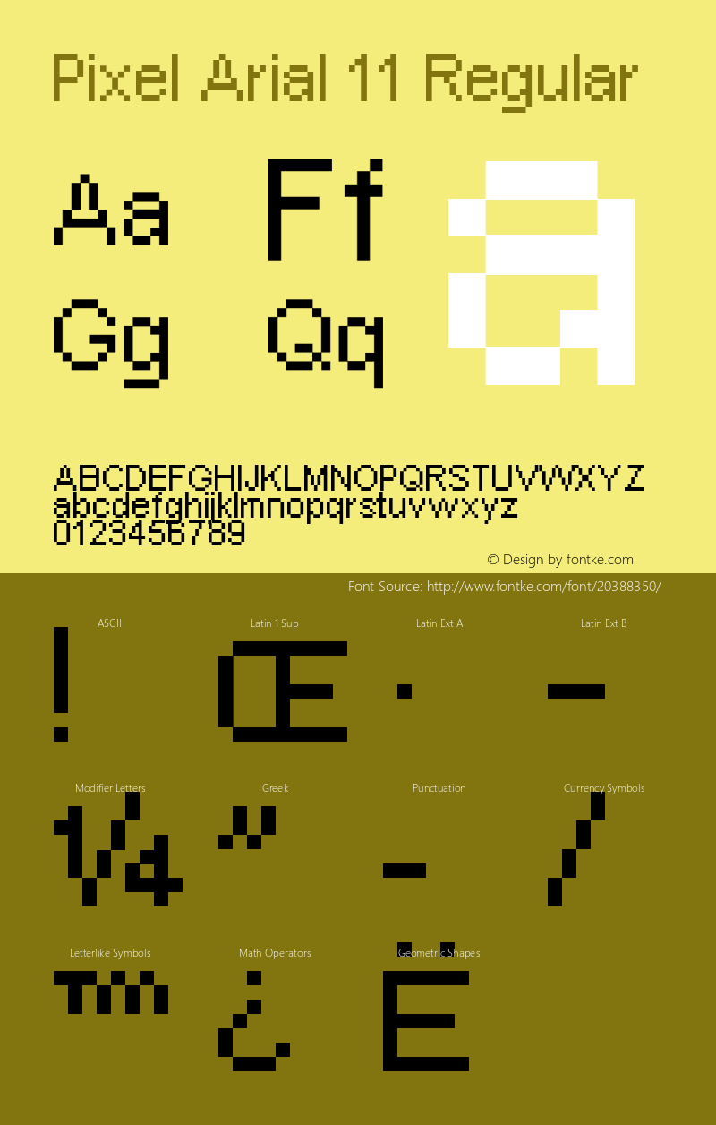 Pixel Arial 11 Macromedia Fontographer 4.1.4 8/9/01图片样张
