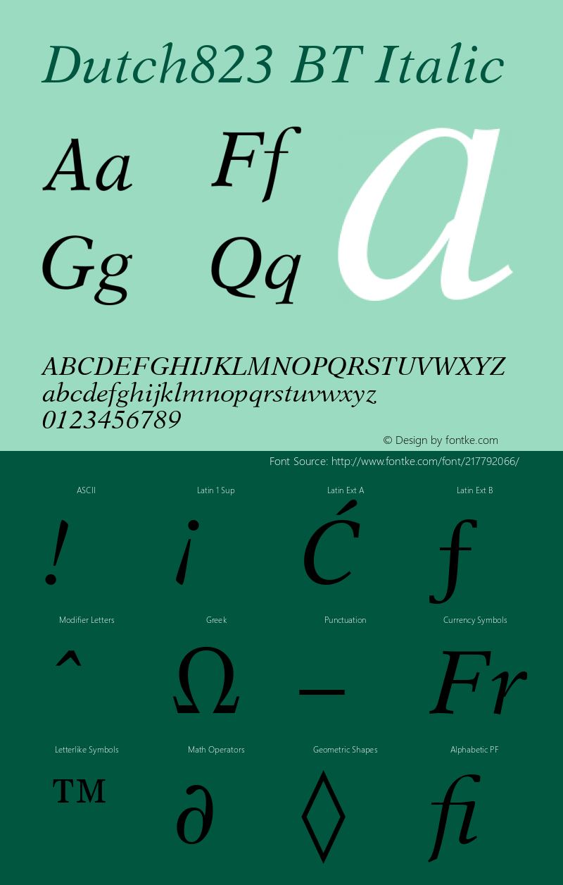 Dutch823 BT Italic Version 1.01 emb4-OT图片样张