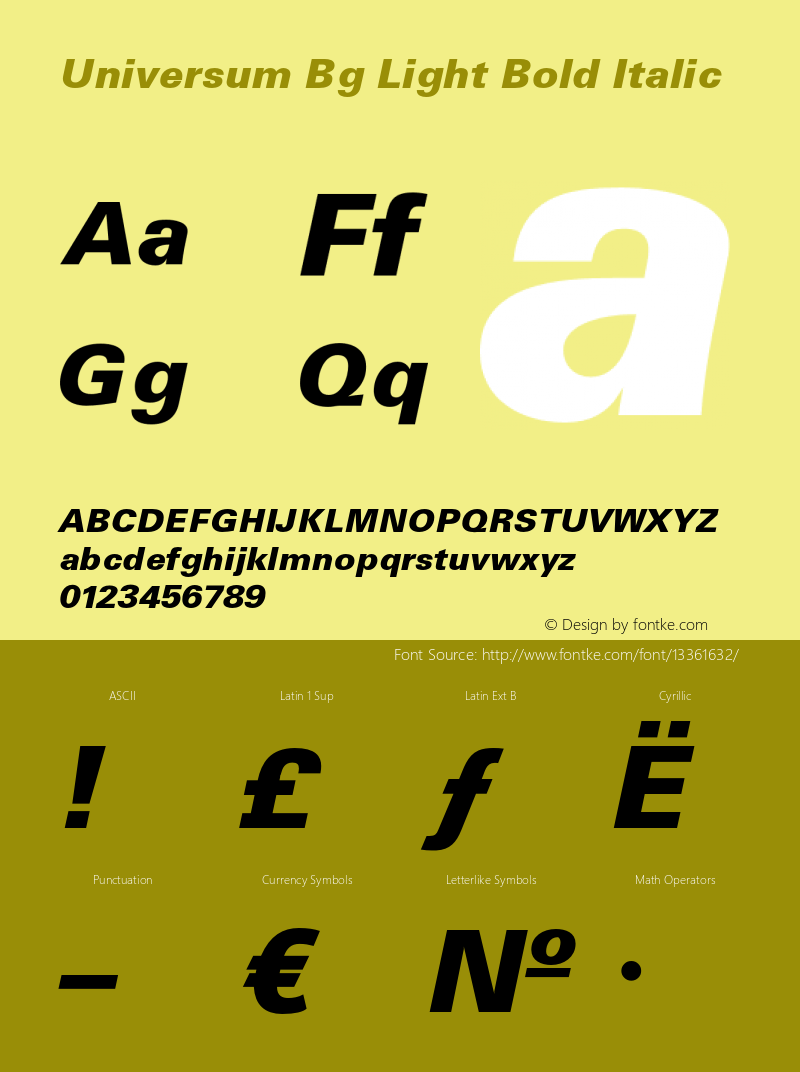 Universum Bg Light Bold Italic Version 5.000;PS 001.001;hotconv 1.0.38图片样张