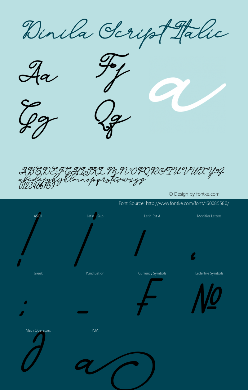 Dinila Script Italic Version 1.00;August 2, 2019;FontCreator 11.5.0.2430 64-bit图片样张