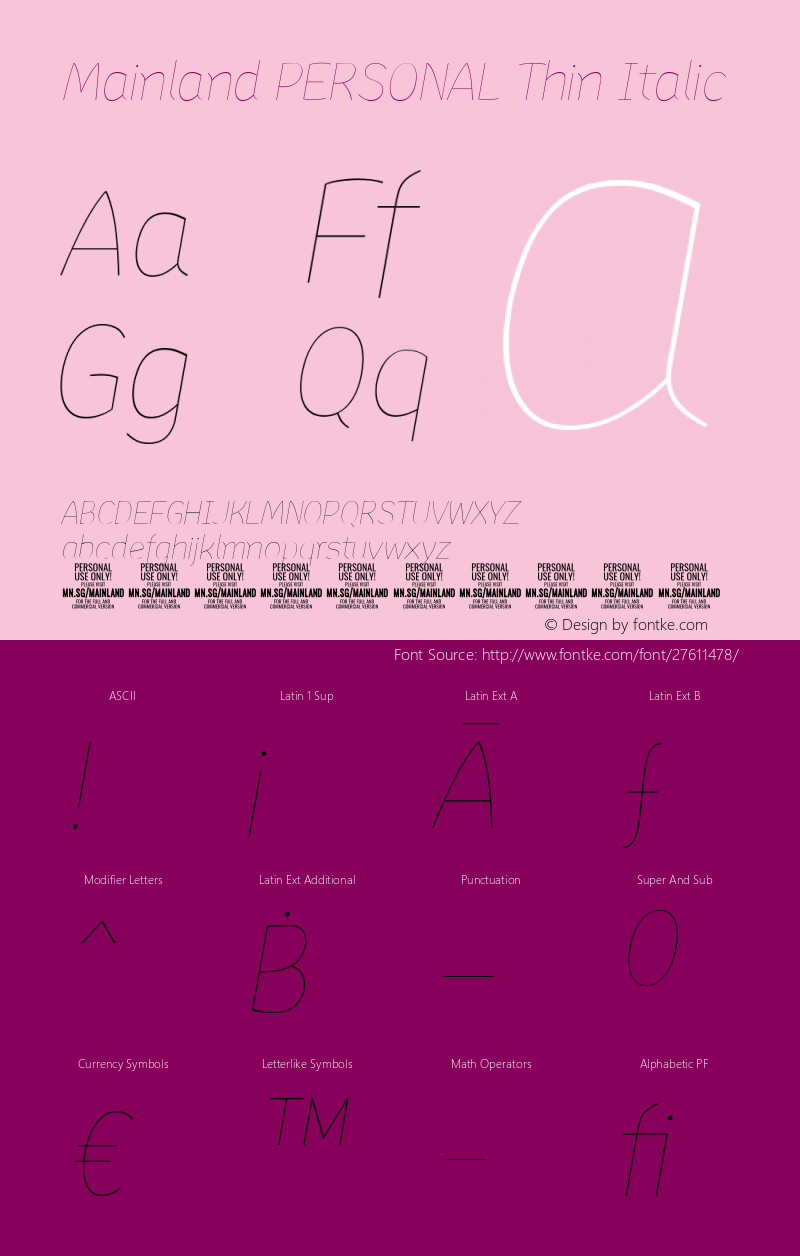 Mainland PERSONAL Thin Italic Version 1.000图片样张