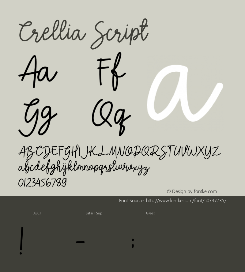 Crellia-Script Version 1.00;December 26, 2019;FontCreator 11.5.0.2422 64-bit图片样张